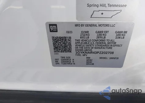 2023 Cadillac Xt5 Fwd Luxury z USA, uszkodzony, nr VIN 1GYKNAR43PZ202708